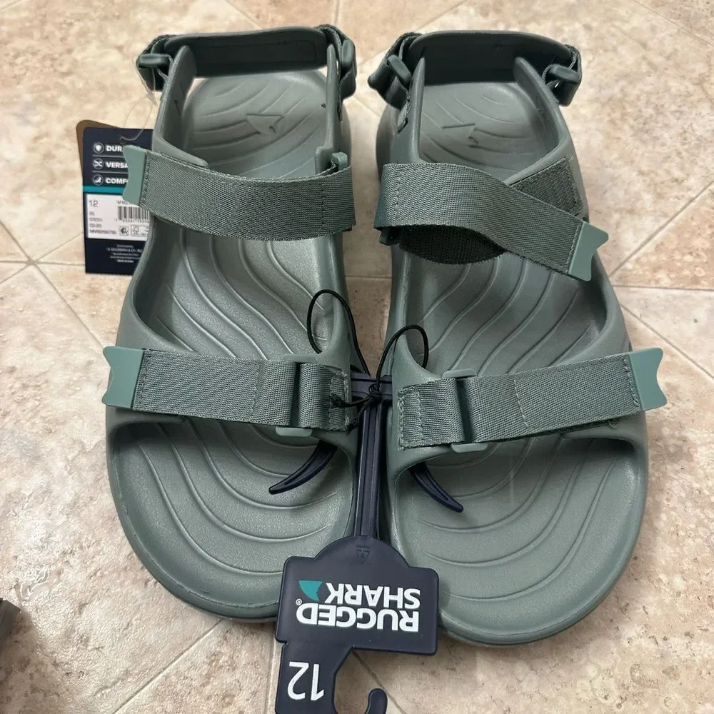 Men’s Rugged Shark Size 12 Green Sandals